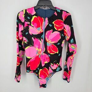 Maaji Surf Suit Long Sleeve Zipper One Piece Swimsuit Vibrant Floral‎ Size Large